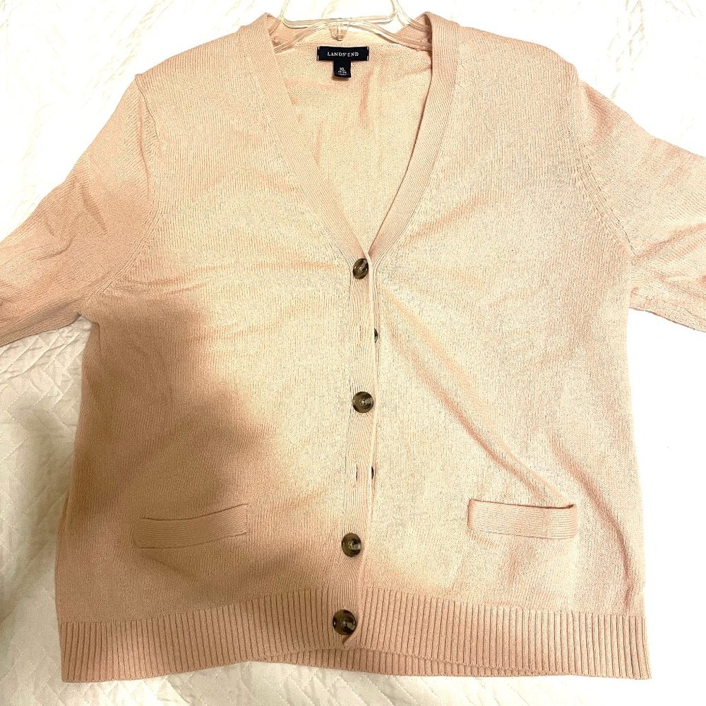 Lands' End size XL (18 - 20), Long Sleeve Off White Cardigan Sweater.